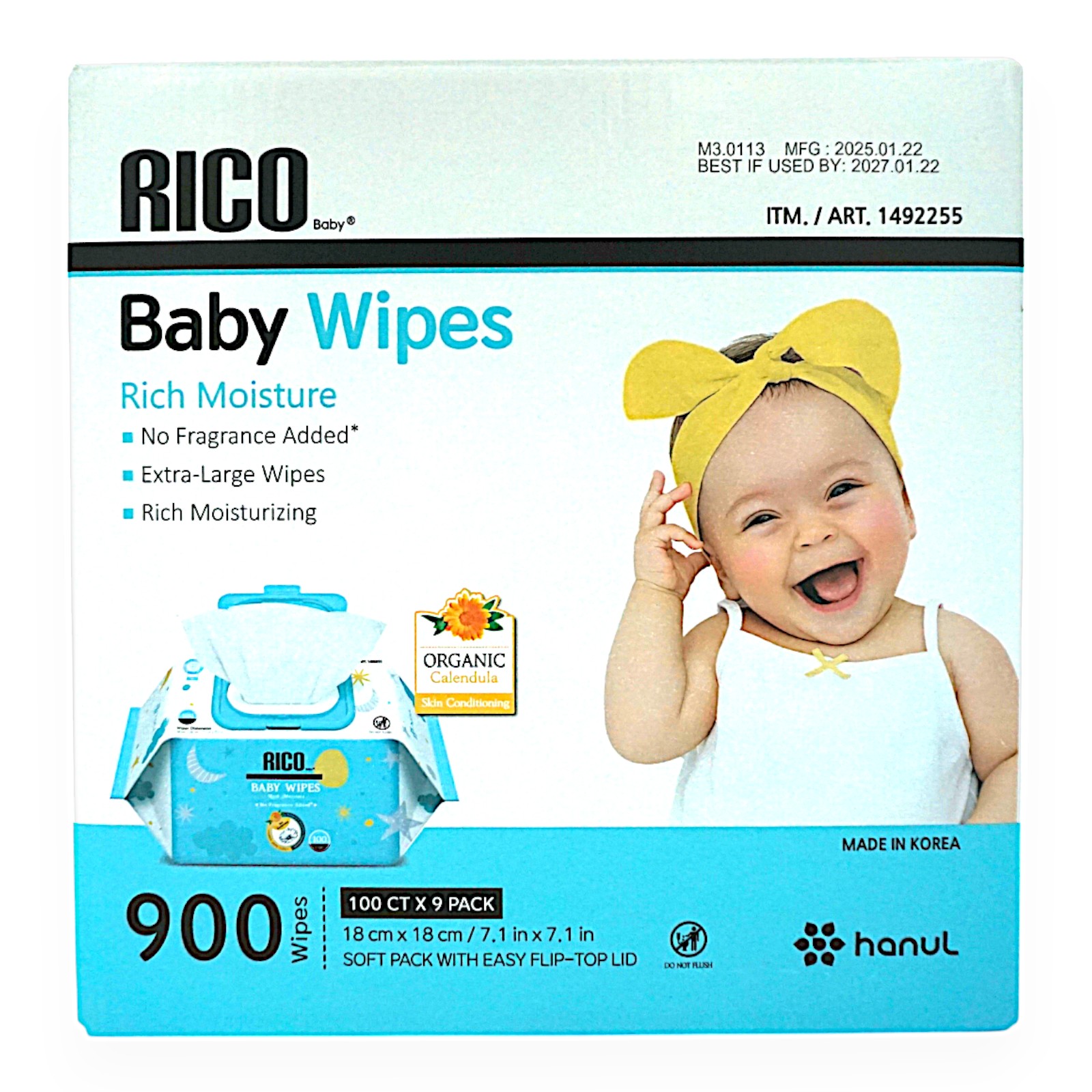 RICO赤ちゃん用おしりふき 大判厚手・無香料 900枚入(100×9個